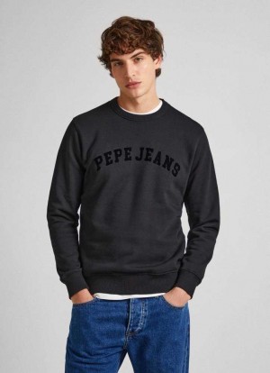 Sweats Pepe Jeans Crew Neck Sweatshirt With Logo Homme Noir | LEWJOF017