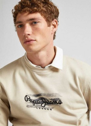 Sweats Pepe Jeans Crew Neck Sweatshirt With Logo Homme Beige Clair | BYIORH356
