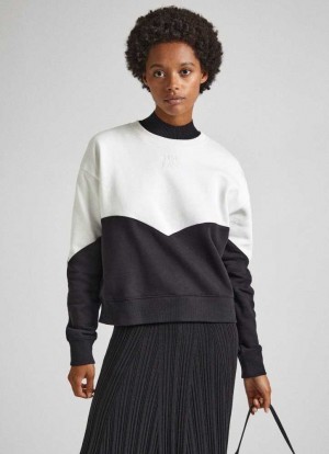 Sweats Pepe Jeans Crew Neck Sweatshirt With Colour Block Femme Noir | UQPTXH715