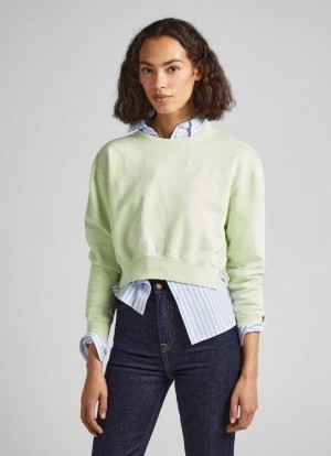 Sweats Pepe Jeans Cropped Fit Coton Sweatshirt Femme Vert | LIFBJM124