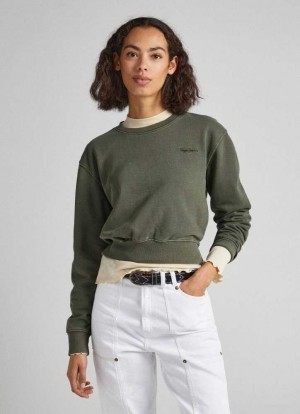 Sweats Pepe Jeans Cropped Fit Coton Sweatshirt Femme Vert Olive Vert | TSQNOM405