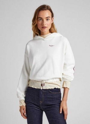Sweats Pepe Jeans Cropped Fit Hoodie Sweatshirt Femme Blanche | RPUGSM042