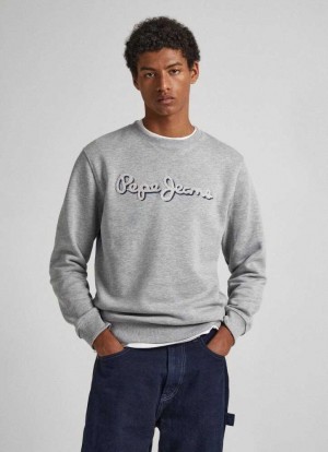 Sweats Pepe Jeans Embroidered Logo Coton Sweatshirt Homme Grise | NURKSQ672