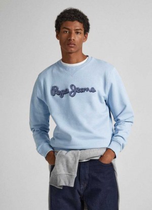 Sweats Pepe Jeans Embroidered Logo Coton Sweatshirt Homme Bleu | HTBLJQ783