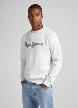Sweats Pepe Jeans Embroidered Logo Coton Sweatshirt Homme Blanche | HSLQEM419