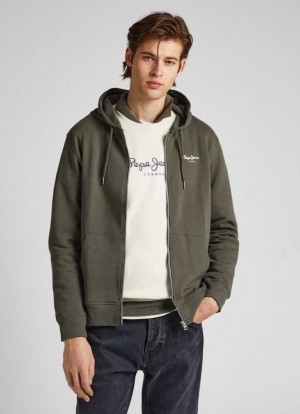 Sweats Pepe Jeans Encapuchonné And Zipped Sweatshirt Homme Vert Olive Vert | CVLDQJ195