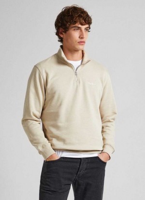 Sweats Pepe Jeans Half-zip Sweatshirt Homme Beige Clair | YDALZT614
