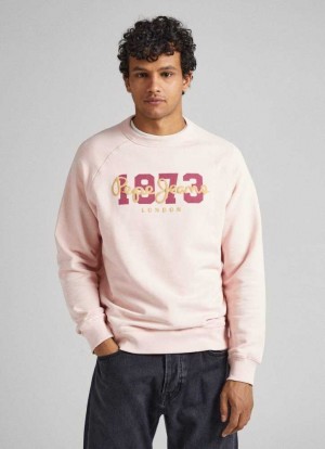 Sweats Pepe Jeans Logo Print Coton Sweatshirt Homme Rose | PWDATM358