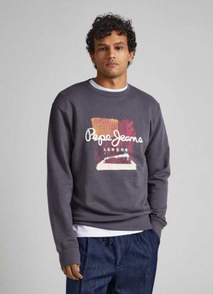 Sweats Pepe Jeans Logo Print Coton Sweatshirt Homme Grise | JQTDKW523
