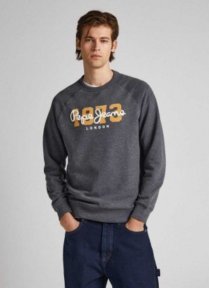 Sweats Pepe Jeans Logo Print Coton Sweatshirt Homme Grise Foncé | GBUZYR032