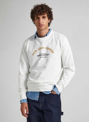 Sweats Pepe Jeans Logo Print Coton Sweatshirt Homme Blanche | CMJWTG841
