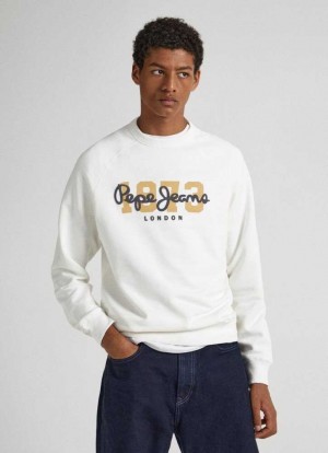 Sweats Pepe Jeans Logo Print Coton Sweatshirt Homme Blanche | ATXQNY468