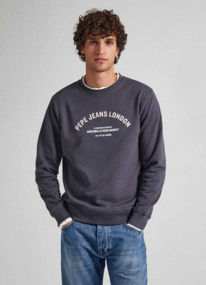 Sweats Pepe Jeans Logo Print Coton Sweatshirt Homme Grise | UWTVYN120