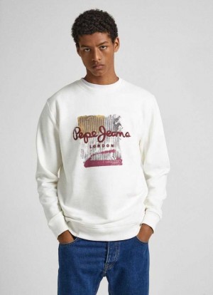 Sweats Pepe Jeans Logo Print Coton Sweatshirt Homme Blanche | ULAOWI064