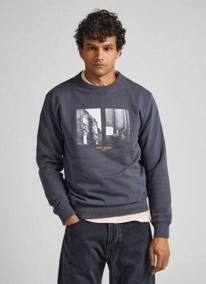 Sweats Pepe Jeans Photo Print Sweatshirt Homme Grise | OSJKWR398