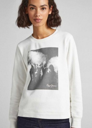 Sweats Pepe Jeans Photo Print Sweatshirt Femme Blanche | BOVSIN425