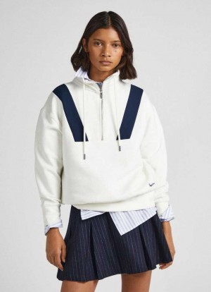 Sweats Pepe Jeans Polo Sweatshirt W/ Half Zip Femme Blanche | DEXHAN680
