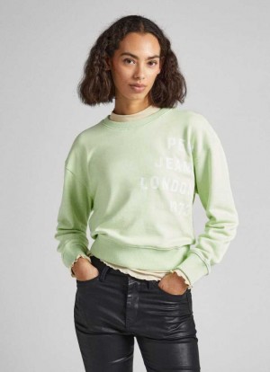 Sweats Pepe Jeans Printed Logo Coton Sweatshirt Femme Vert | NSOTZA748
