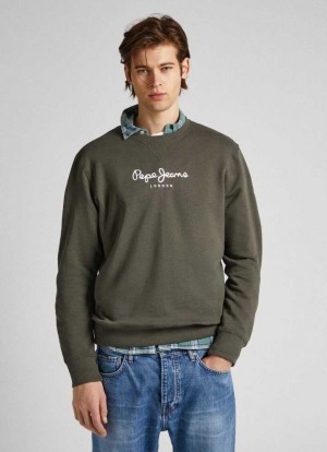 Sweats Pepe Jeans Printed Logo Coton Sweatshirt Homme Vert Olive Vert | NFIVGC625