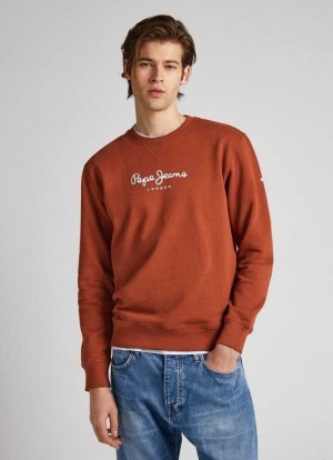 Sweats Pepe Jeans Printed Logo Coton Sweatshirt Homme Orange | XYMZKN715