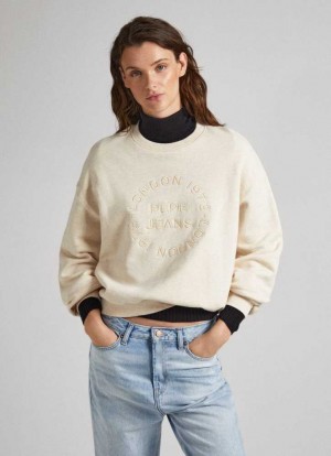 Sweats Pepe Jeans Sweatshirt W/ Embroidered Logo Femme Blanche | NTBYZE816