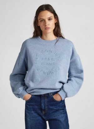 Sweats Pepe Jeans Sweatshirt W/ Embroidered Logo Femme Grise Bleu | NFPEQB456