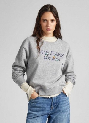 Sweats Pepe Jeans Sweatshirt W/ Embroidered Logo Femme Grise | JCEDIZ120