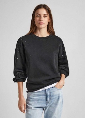 Sweats Pepe Jeans Sweatshirt W/ Gemstone Beading Femme Noir | DIFUGM793