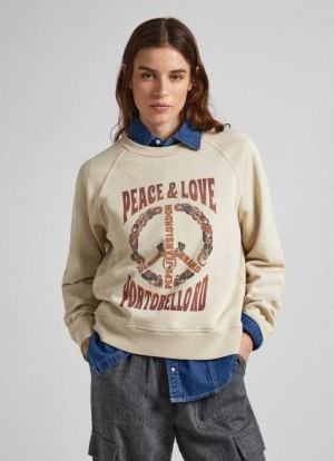 Sweats Pepe Jeans Sweatshirt W/ Peace & Love Logo Femme Marron Beige | MYGUAW953