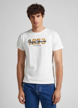 T Shirts Pepe Jeans 1973 Logo T-shirt Homme Blanche | PZTEJI568