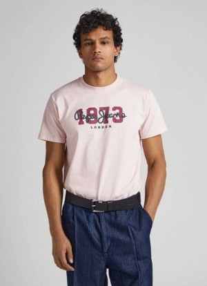 T Shirts Pepe Jeans 1973 Logo T-shirt Homme Rose | HCLBED951