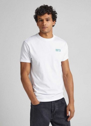 T Shirts Pepe Jeans 1973 Logo T-shirt Homme Blanche | ULOAYJ563