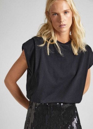 T Shirts Pepe Jeans Boxy Fit Coton T-shirt Femme Noir | YSICGP139