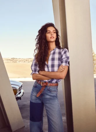 Blouse à carreaux avec volants