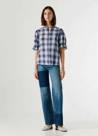 Blouse à carreaux avec volants