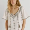 Blouse à col en V brodée