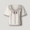 Blouse à col en V brodée