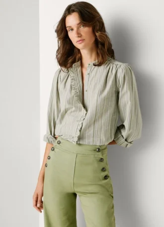 Blouse à col mao rayée