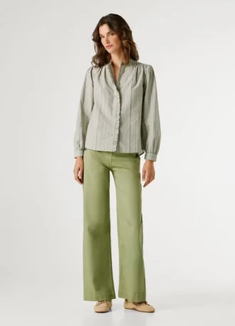 Blouse à col mao rayée