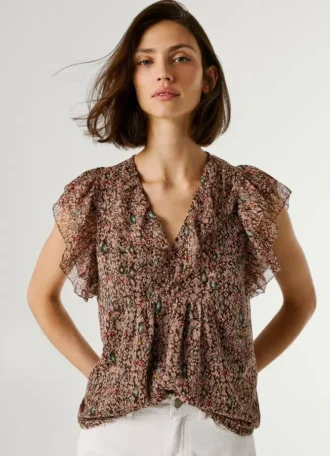 Blouse à volants et col en V