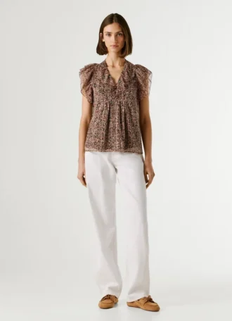 Blouse à volants et col en V