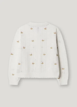Cardigan en maille pointelle avec fleurs brodées Cardigan en maille pointelle avec fleurs brodées