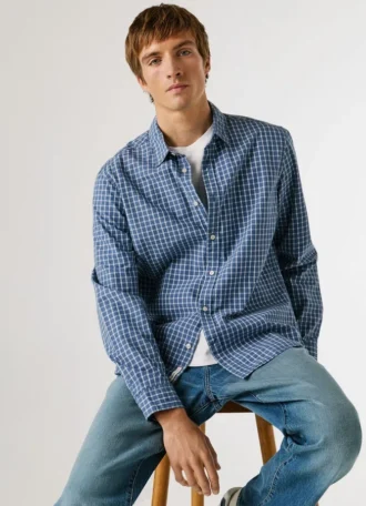 Chemise en popeline à carreaux, coupe classique