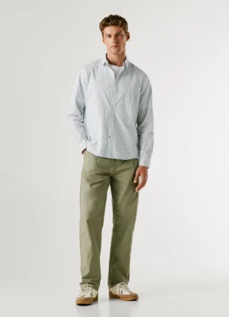 Chemise en popeline à carreaux, coupe classique
