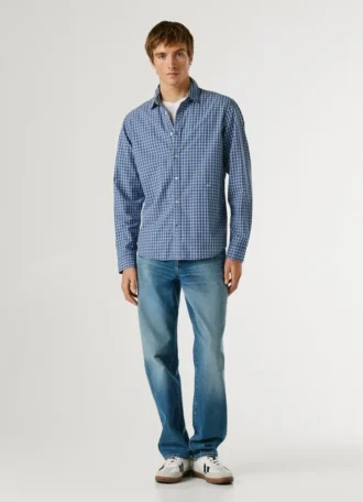 Chemise en popeline à carreaux, coupe classique