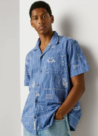 Chemise en popeline à col cubain