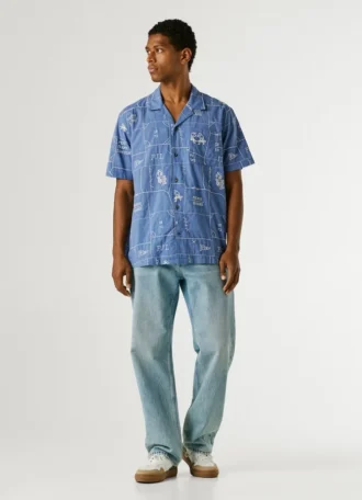 Chemise en popeline à col cubain