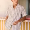 Chemise rayée à col cubain Chemise rayée à col cubain