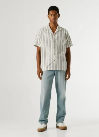 Chemise rayée à col cubain