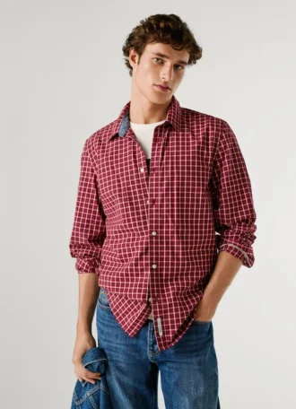 Chemise slim en popeline à carreaux